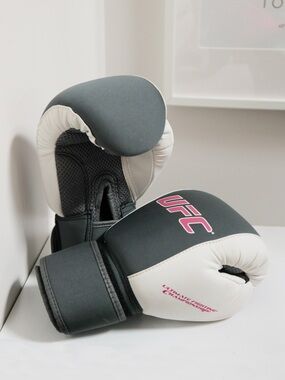 UFC Gray and White Gloves with Pink Logo